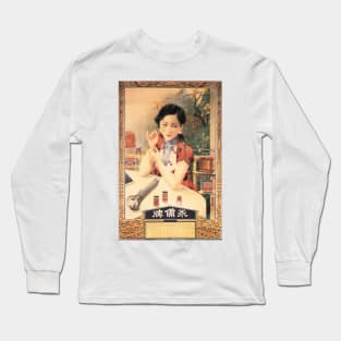 Orient Woman Flashlight Batteries Vintage Chinese Calendar Advertisement Long Sleeve T-Shirt